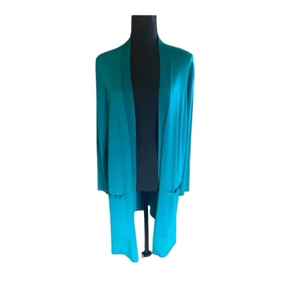CHICOS Draped Straight Long Cardigan Sweater Open Front Size 3X Bright J… - Picture 5 of 13